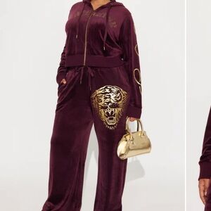 Women's Burgundy Jogger  with Gold Accents